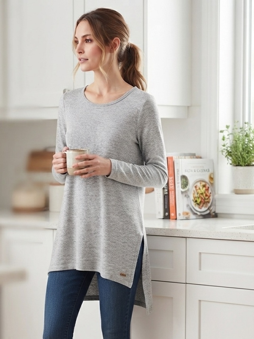 Roots Gray Scoop Neck Long Sleeve Tunic Size XS